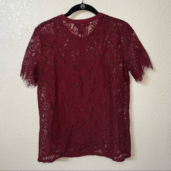 Liz Claiborne Career Maroon Lace Button up with Tank Top attached Inside - Picture 2 of 3